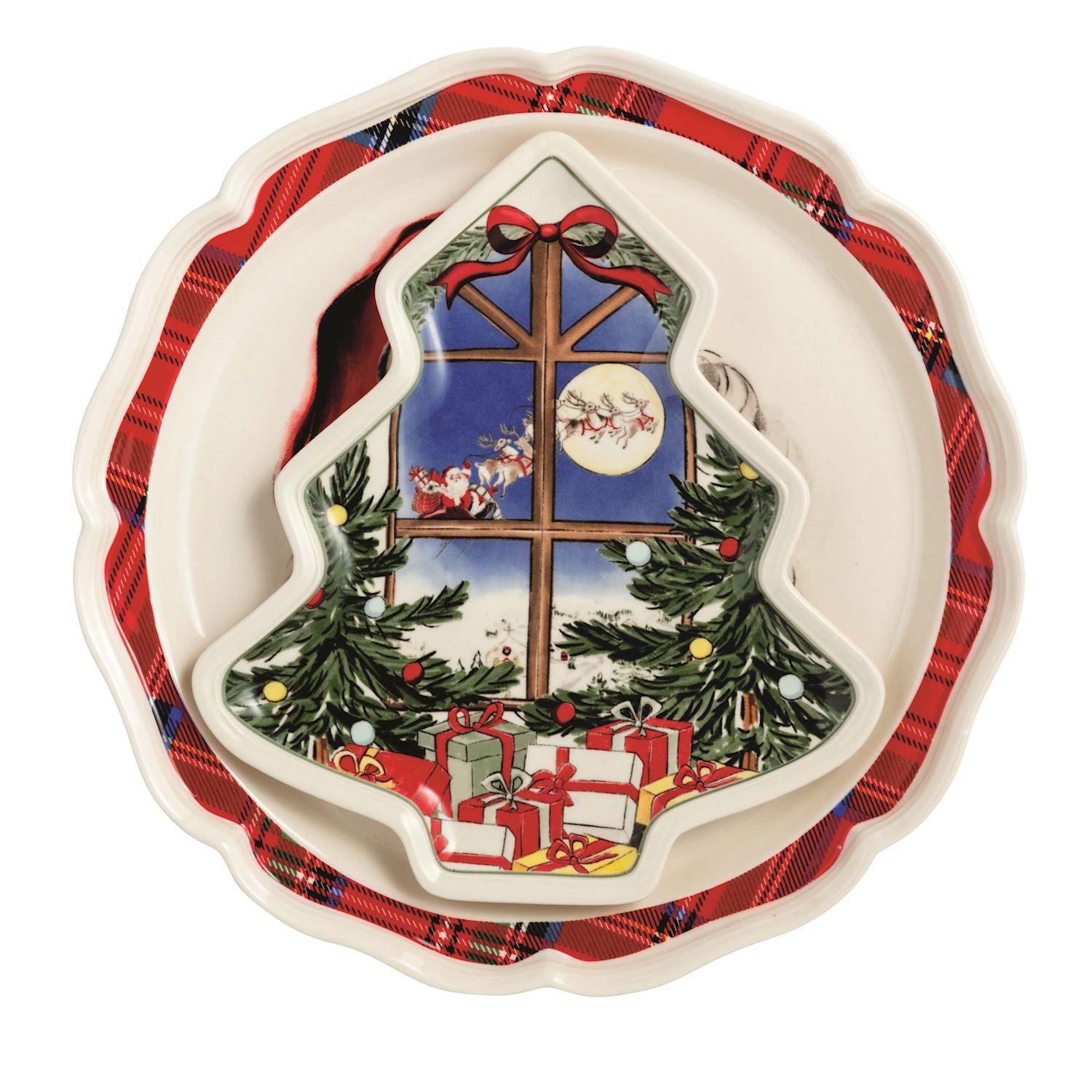 Santa Tree Scene Platter Set