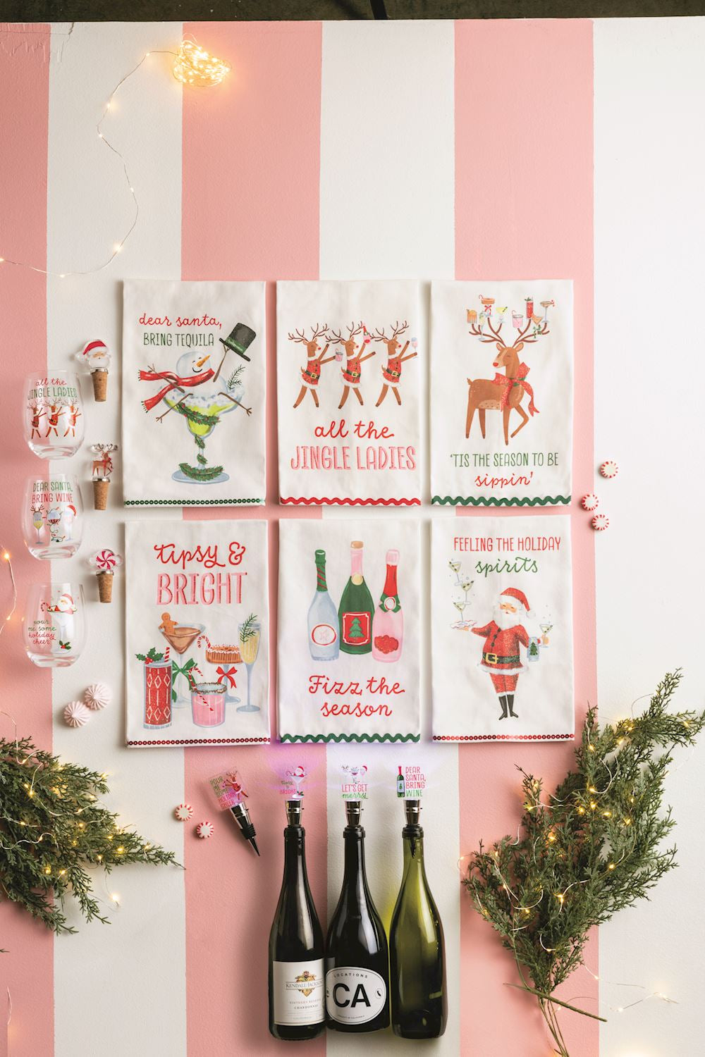 Tipsy Bright Holiday Glitter Tea Towel