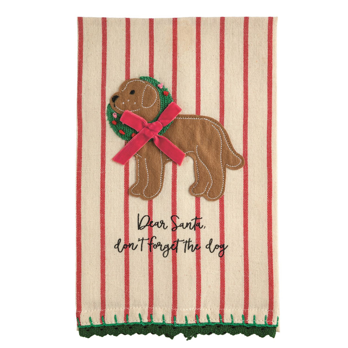Dear Santa Embroidered Dog Tea Towel