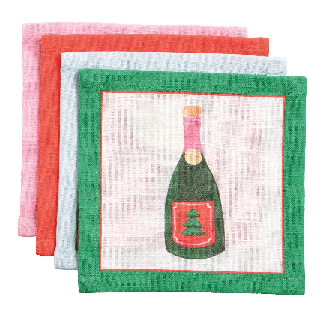 Champagne Holiday Cotton Cocktail Napkins Set