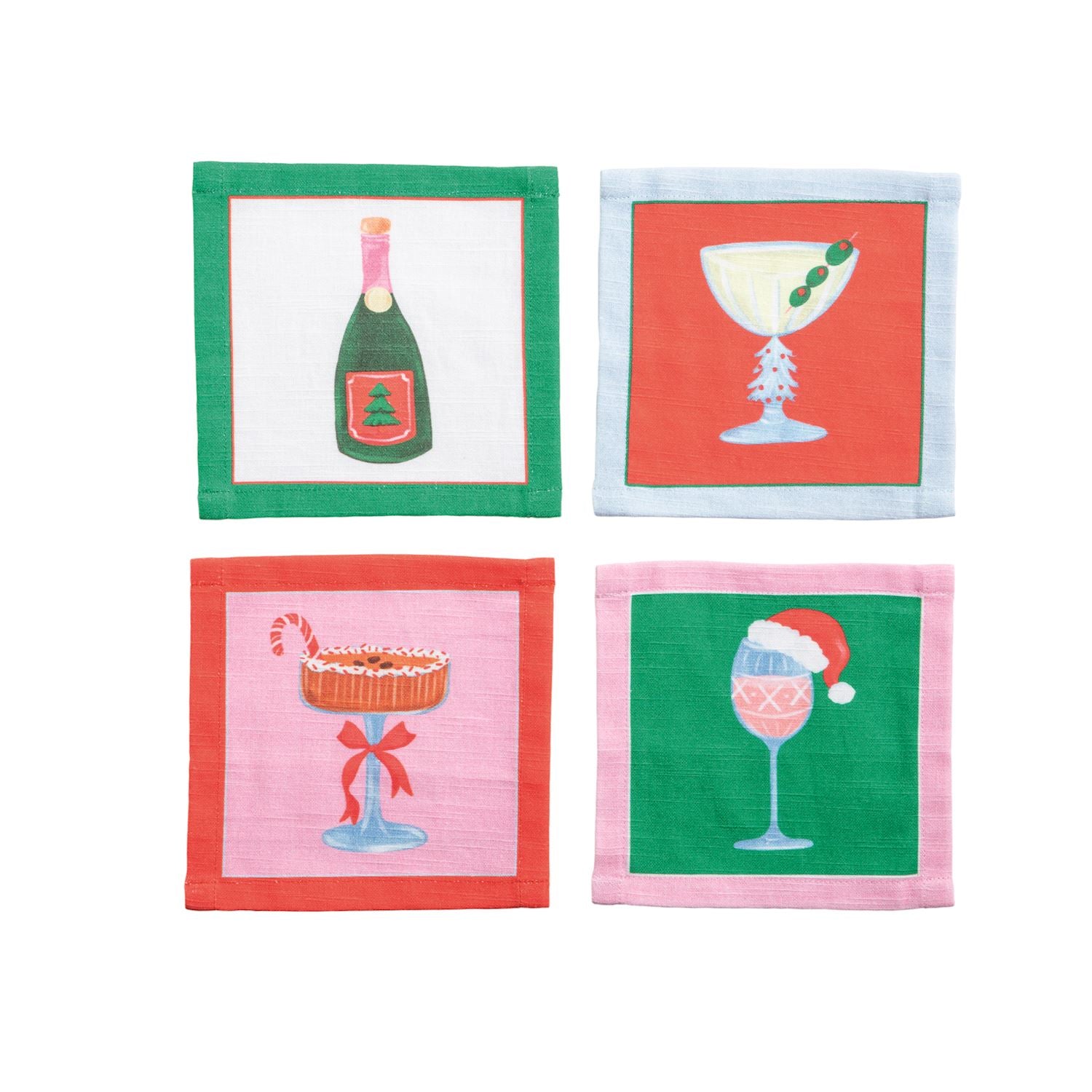 Champagne Holiday Cotton Cocktail Napkins Set