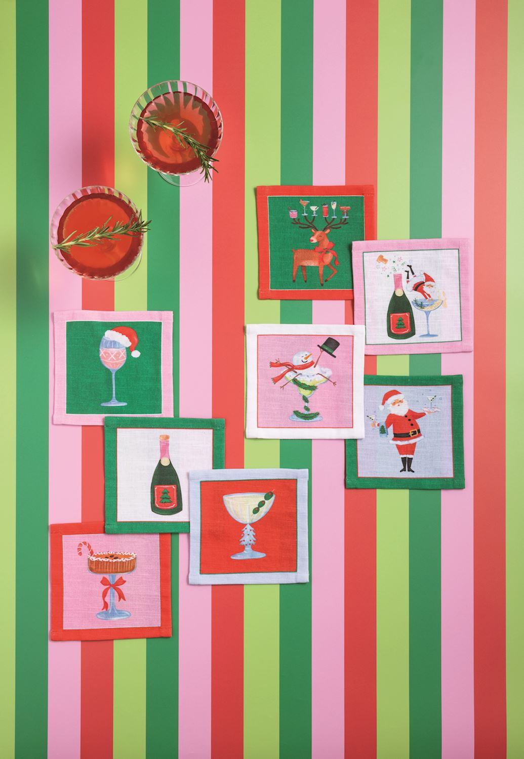 Champagne Holiday Cotton Cocktail Napkins Set