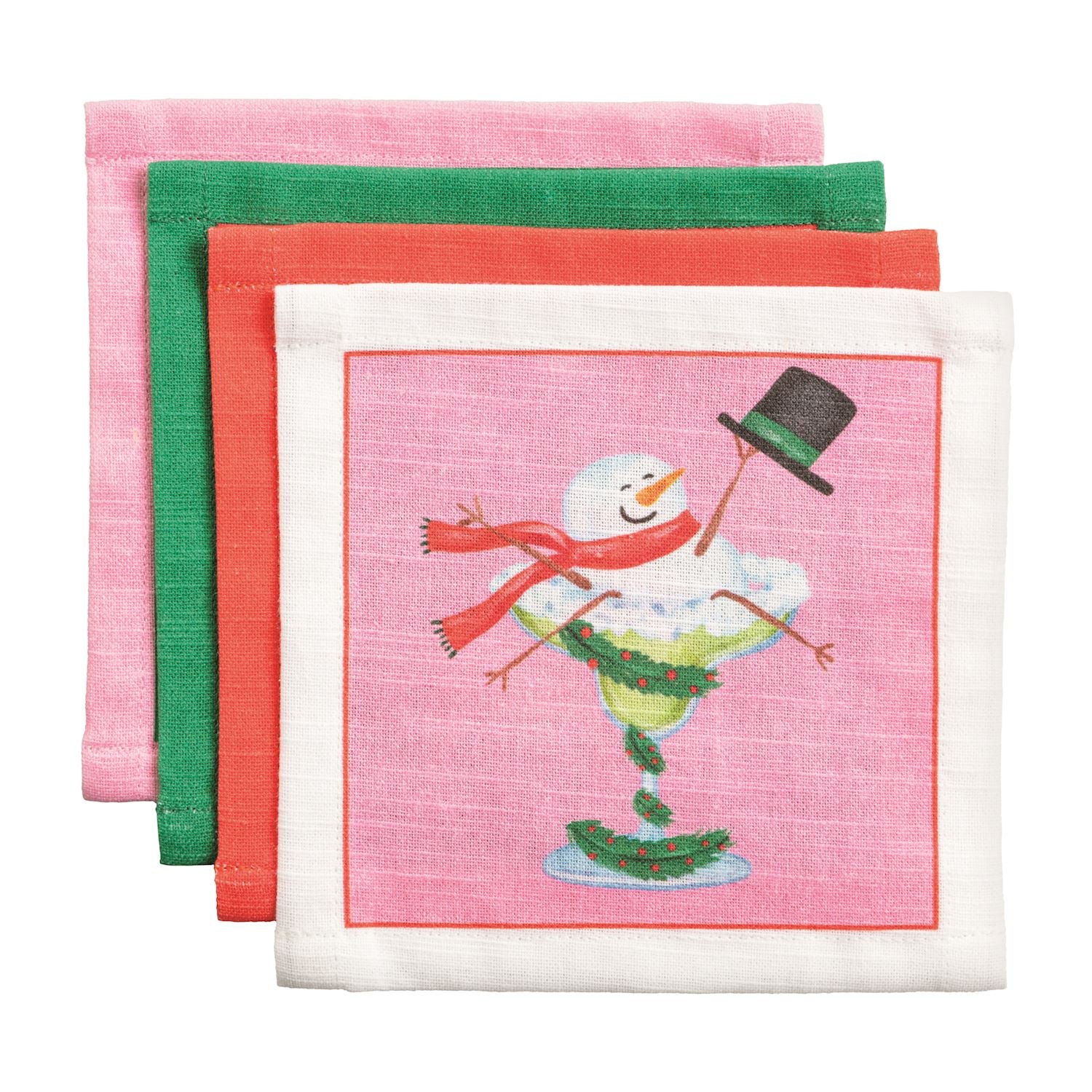 Snowman Holiday Cotton Cocktail Napkins Set