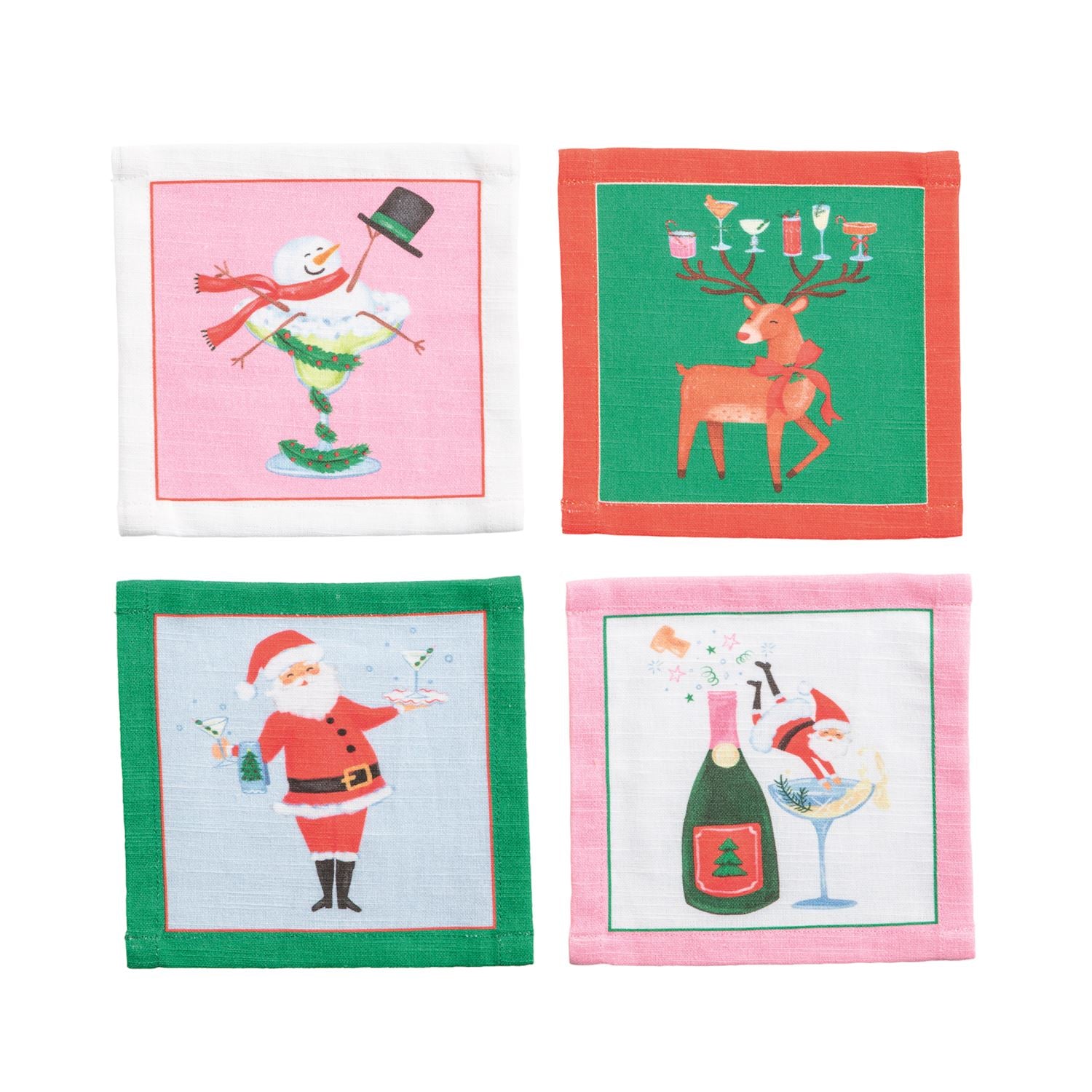 Snowman Holiday Cotton Cocktail Napkins Set