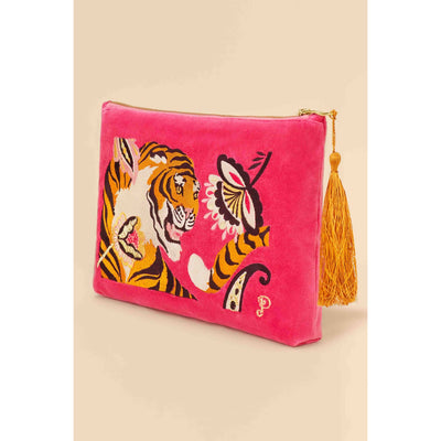 Thrill Of The Tiger Velvet Embroidered Zip Pouch