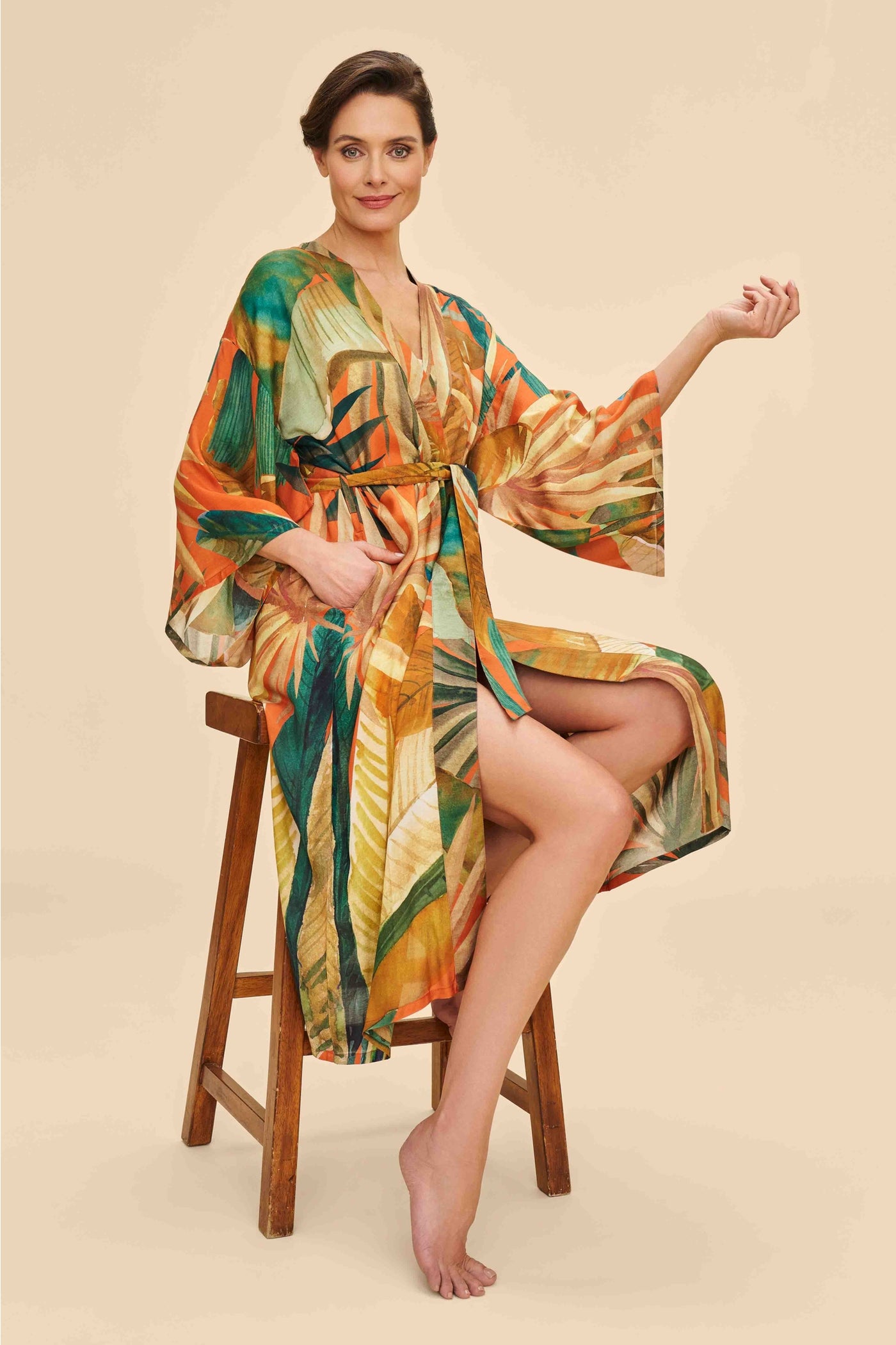 Painted Palms Kimono Gown