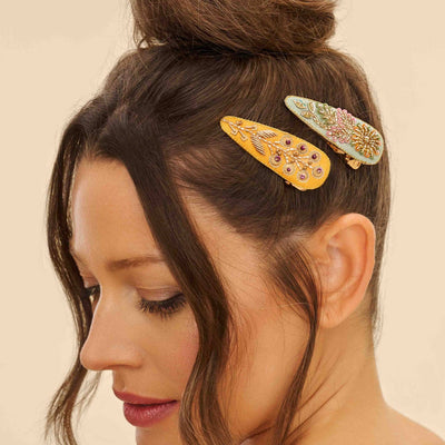 Sunflower And Wheat Beaded Hair Clips