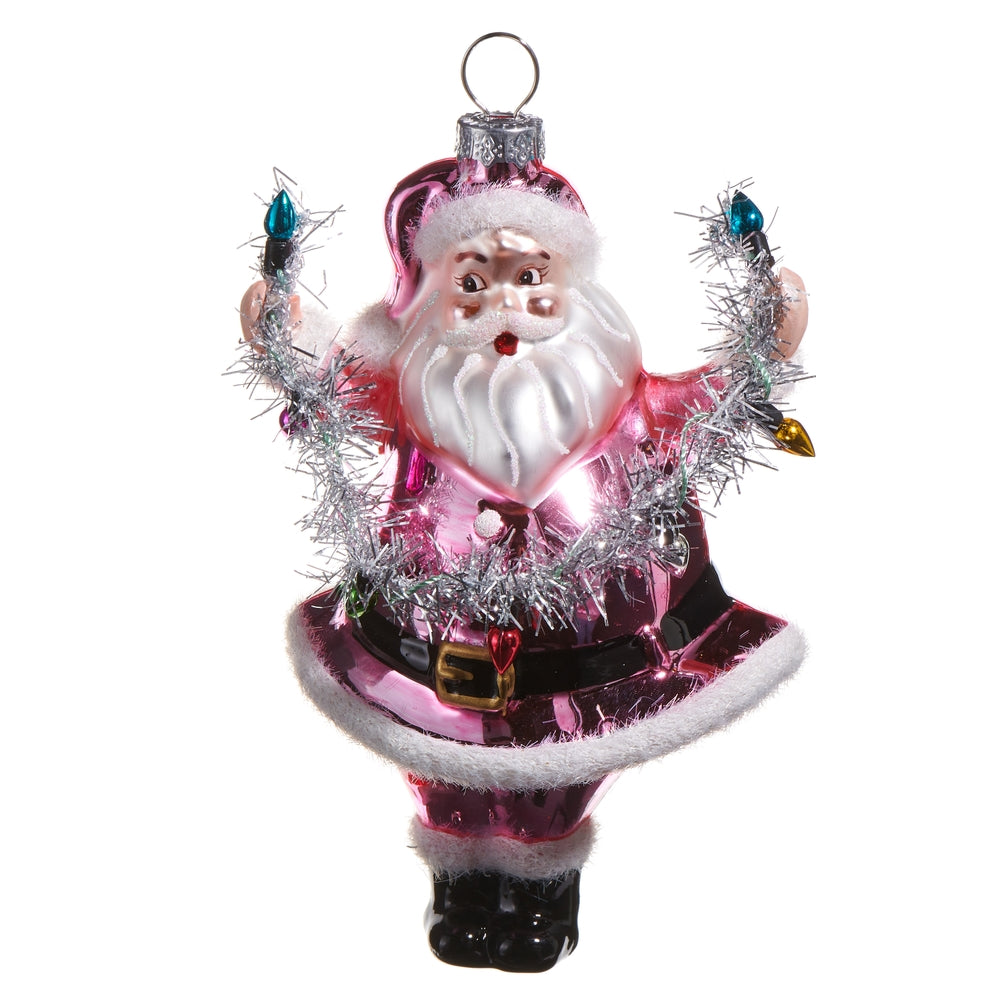 Pink Santa Holding Light Ornament