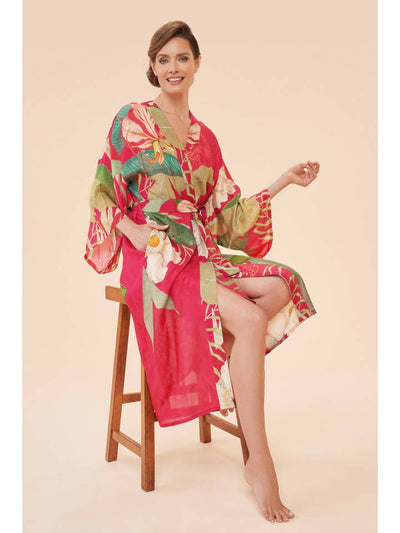 Delicate Tropical Kimono Gown - Dark Rose