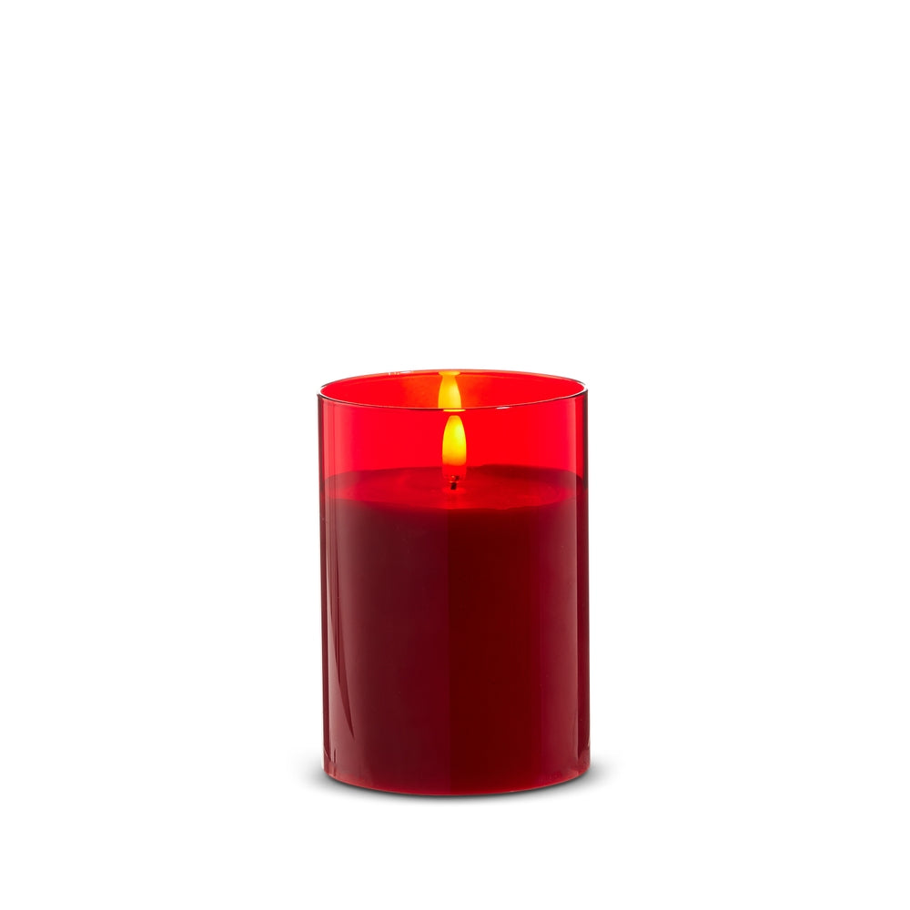 Red Glass Red Pillar Candle - 3.5" X 5"