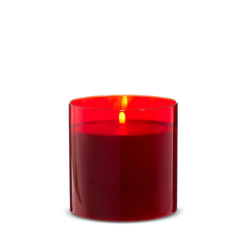 Red Glass Red Pillar Candle - 6" X 6"