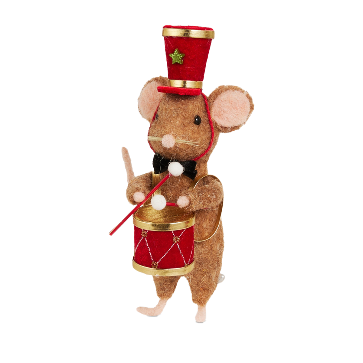 Drummer Mouse Ornament - Brown