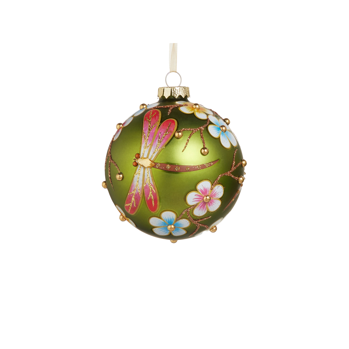 Floral and Flutter Ball Ornament - Dragonfly
