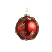 Gold Snowflake Ball Ornament - Red