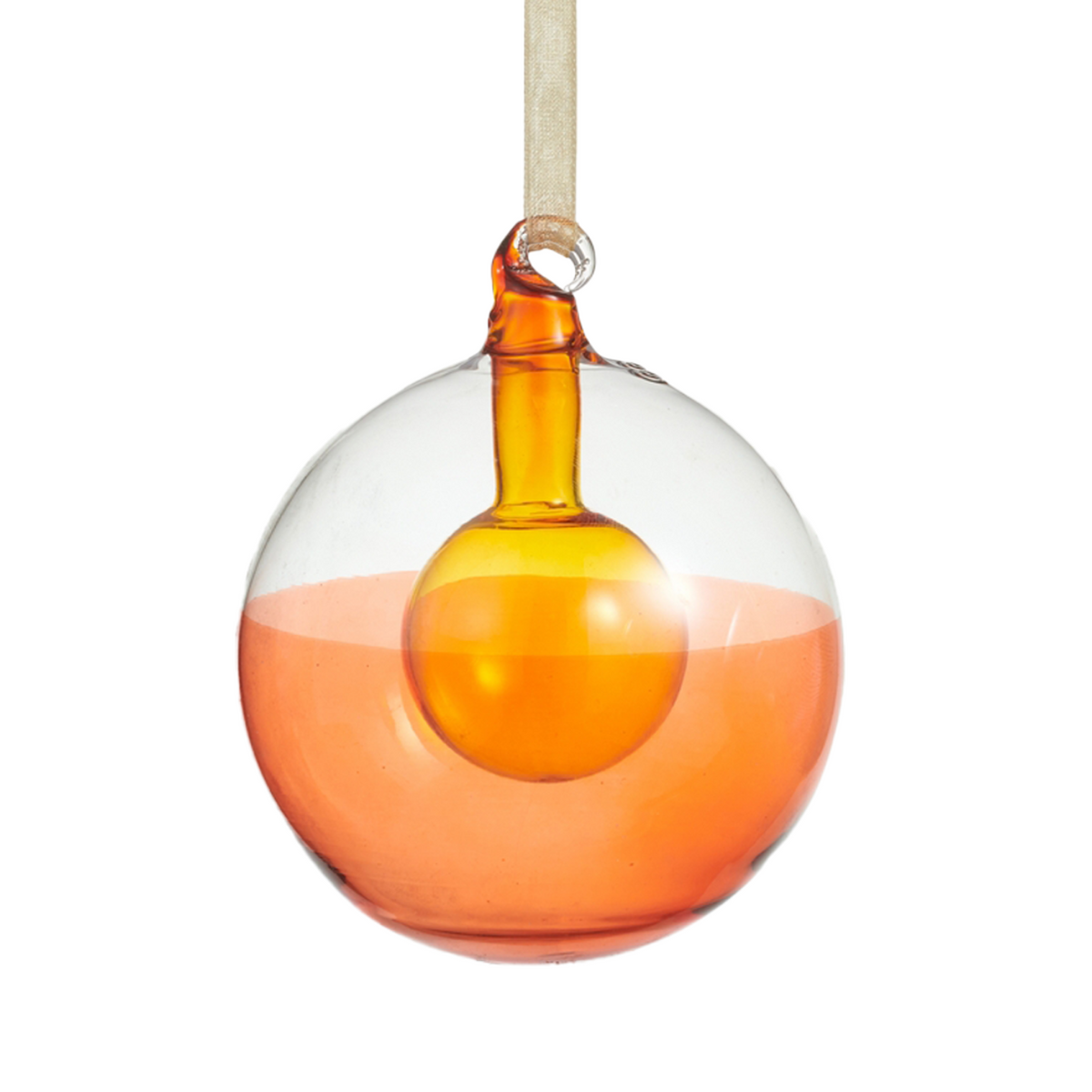 Modern Blown Glass Ball Ornament - Orange
