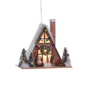 Ski Lodge Lighted Ornament - Wreath