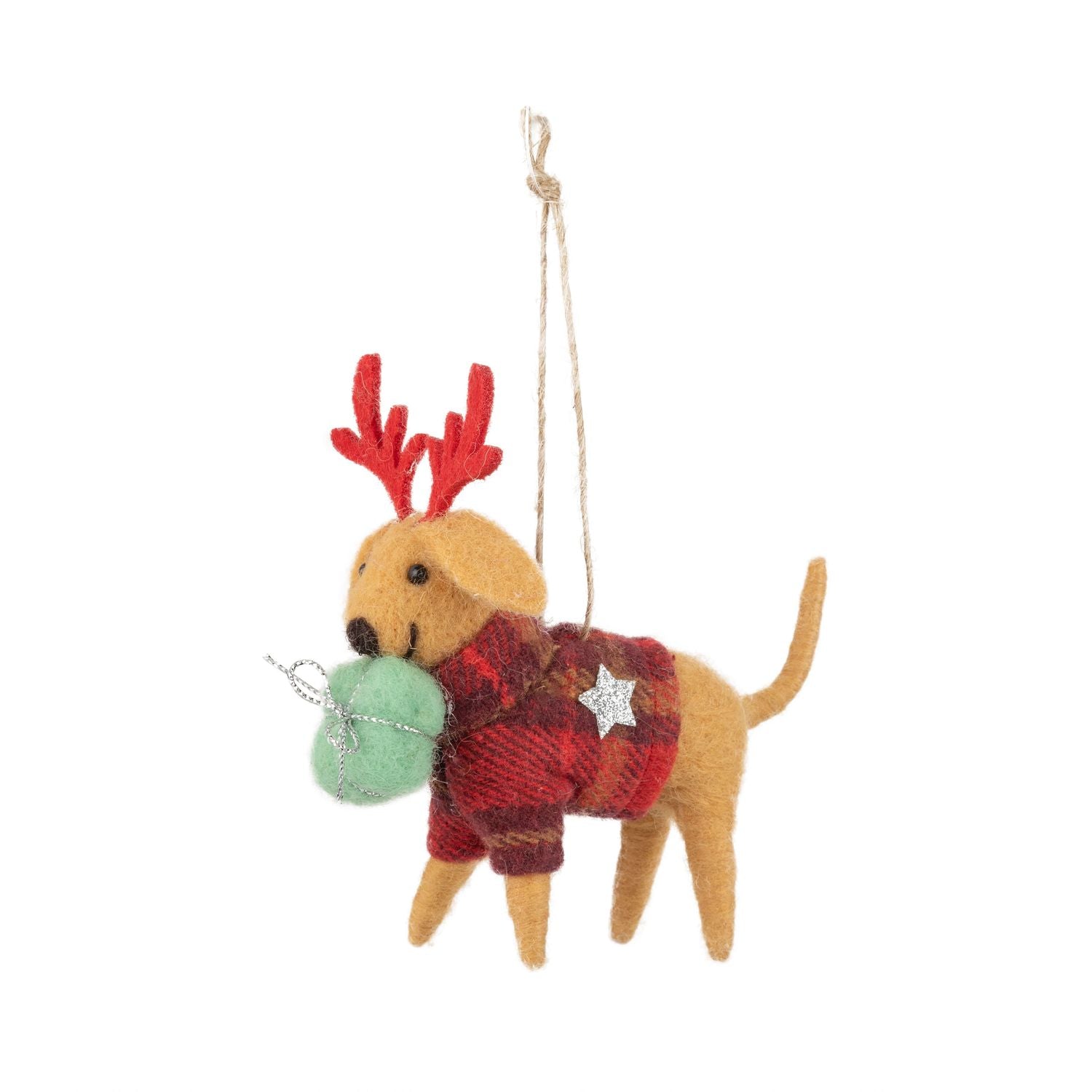 Dog In Plaid Sweater Felt Ornament