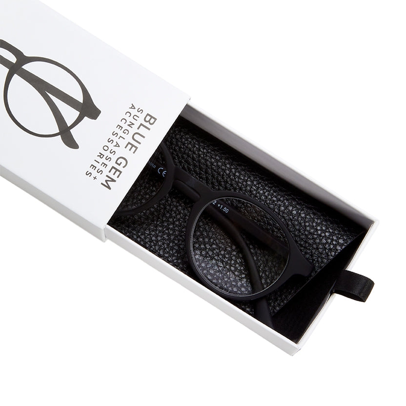 Soft Round Reading Glasses With Case - Black