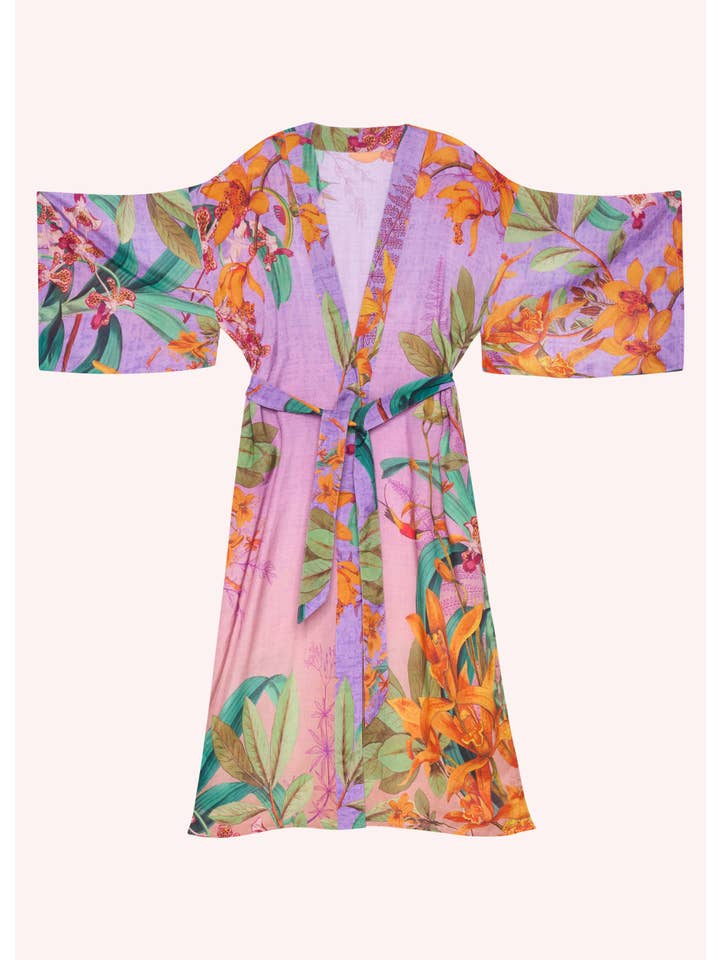 Botany Bliss Kimono Gown - Lavender