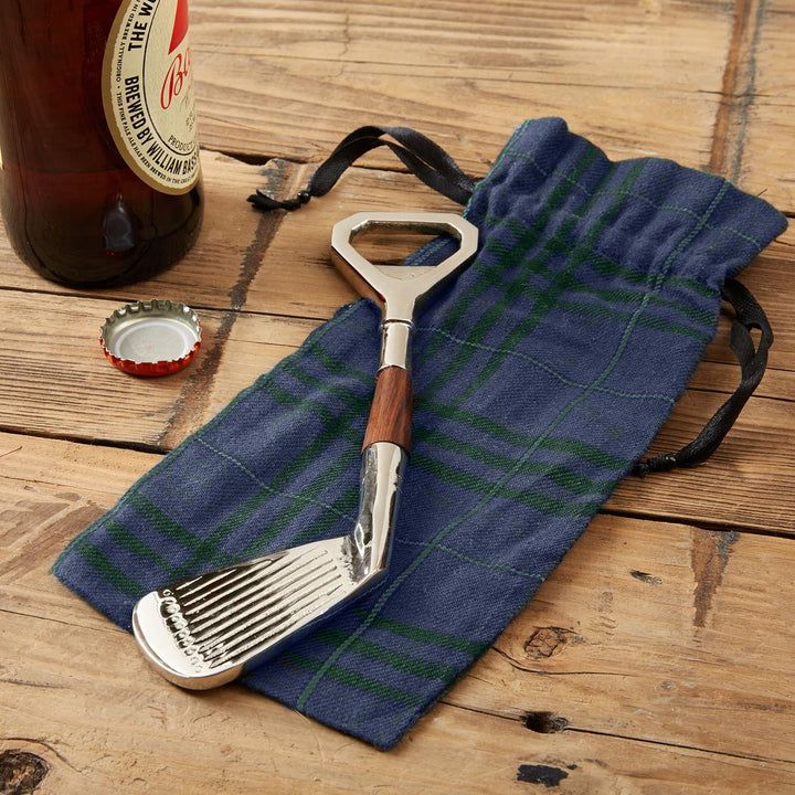 Golf Club Bottle Opener In Plaid Gift Pouch - Just Fabulous Palm Springs
