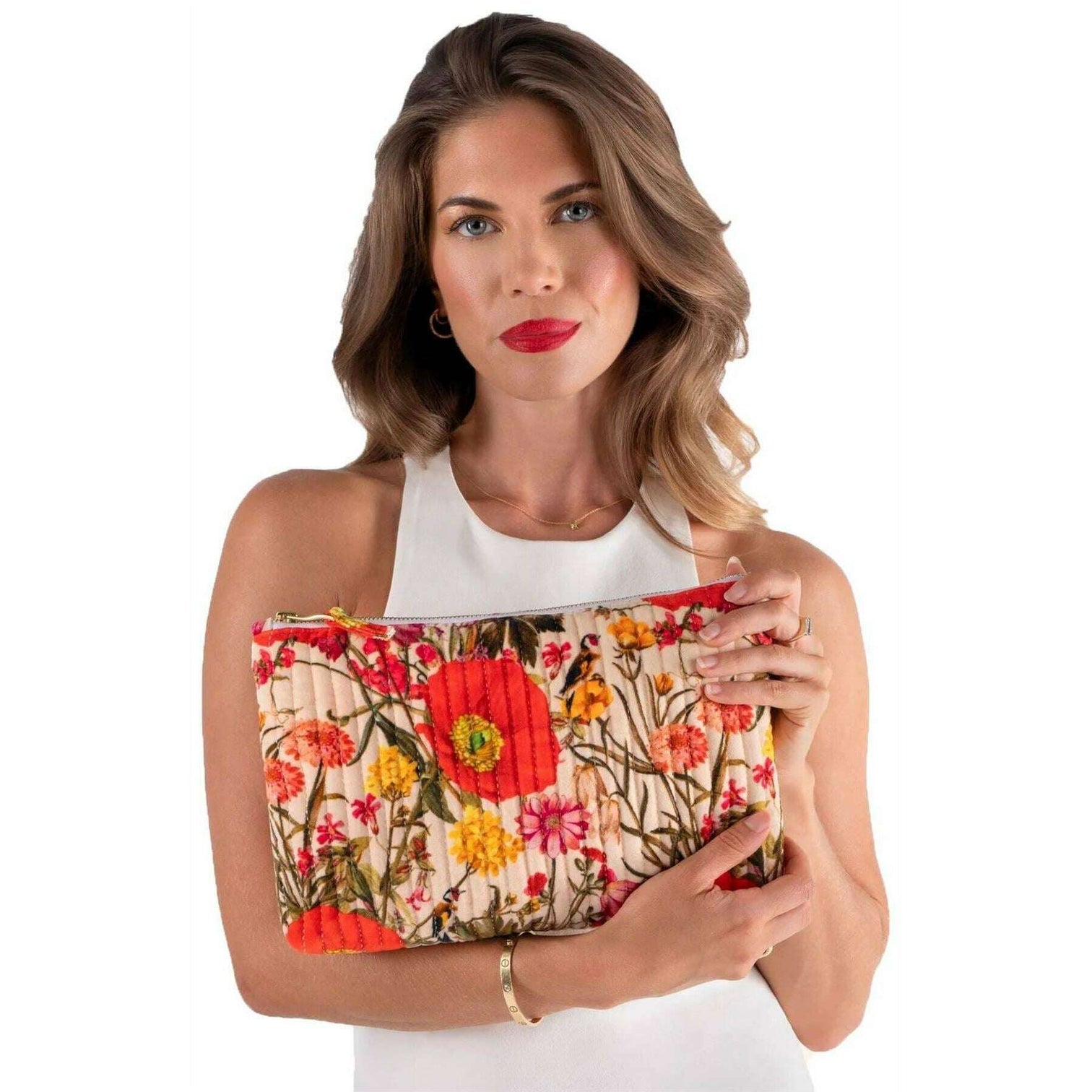 Fine Flowers Quilted Velvet Zip Pouch
