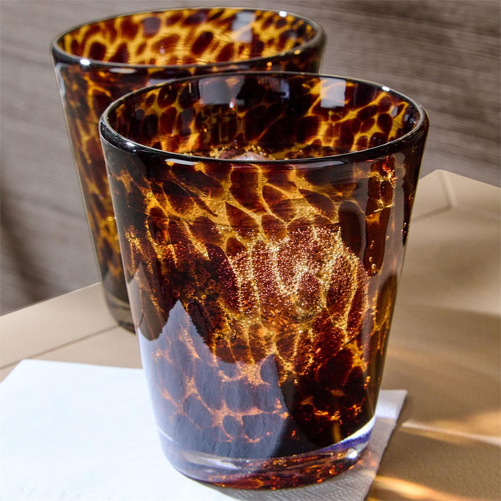 Tortoise Print Double Old Fashion Glass