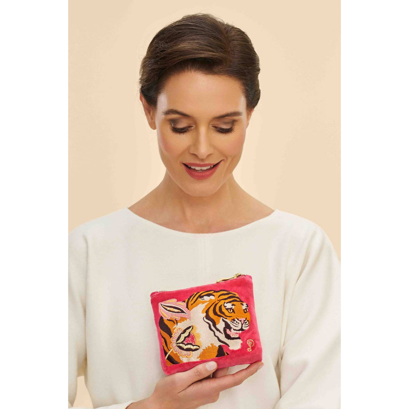 Thrill Of The Tiger Velvet Embroidered Mini Pouch