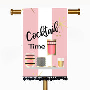 Pink Cocktail Time Retro Tea Towel With Trim - Just Fabulous Palm Springs