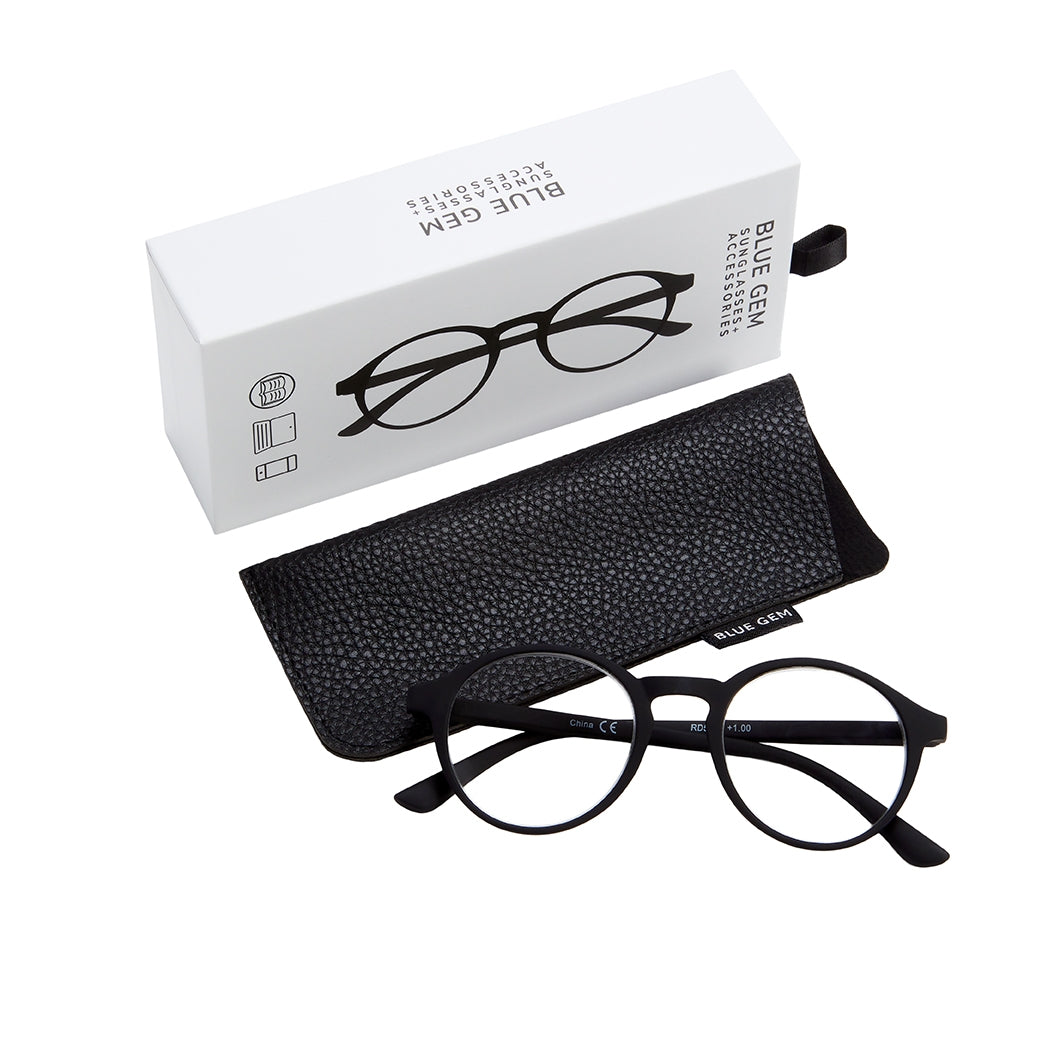 Soft Round Reading Glasses With Case - Black