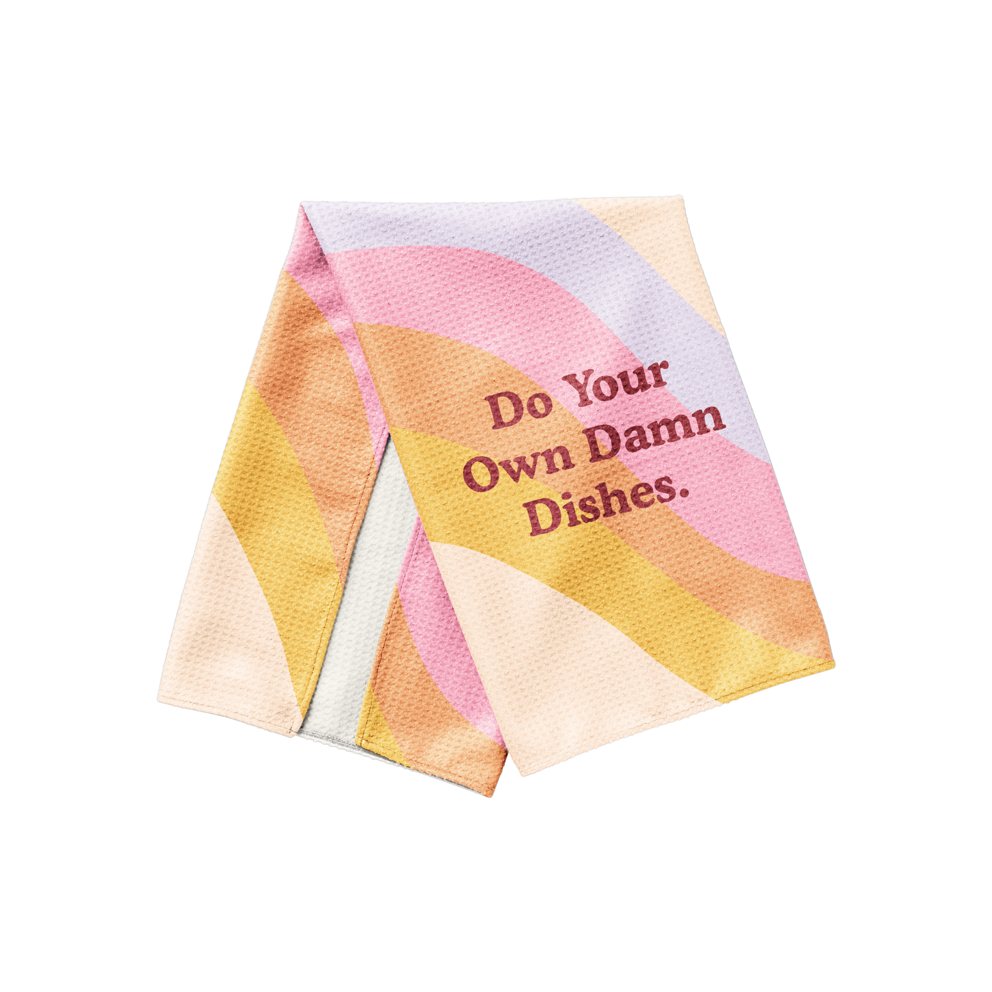 Colorful towel with text 'Do Your Own Damn Dishes' on a white background