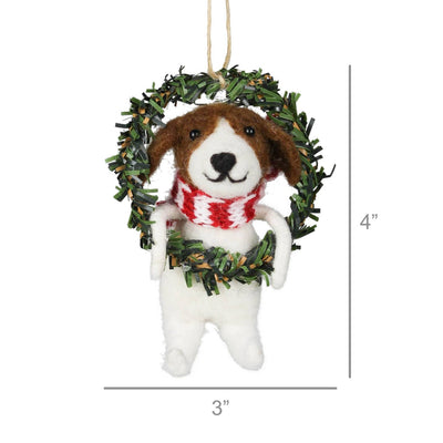 Dog In Wreath Felt Ornament