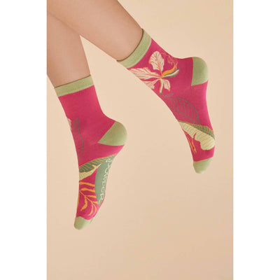 Delicate Dark Rose Tropical Ankle Socks