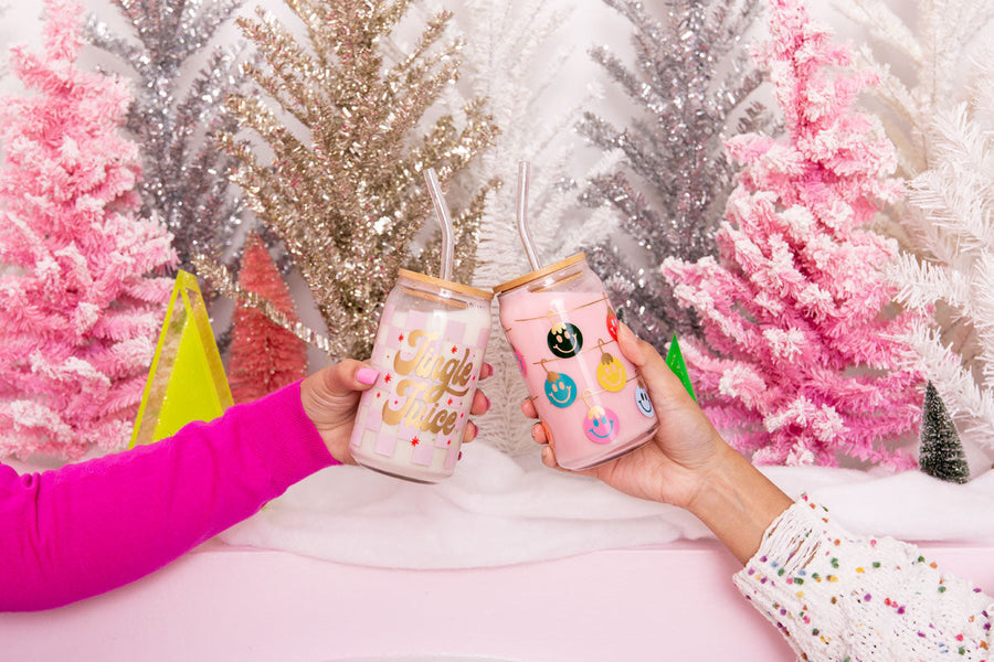 Smiley Ornaments Can Glass With Lid And Straw