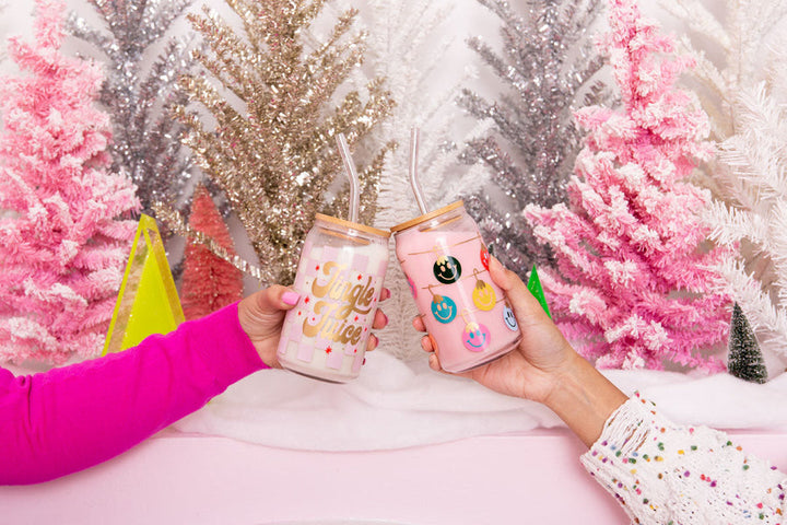 Smiley Ornaments Can Glass With Lid And Straw