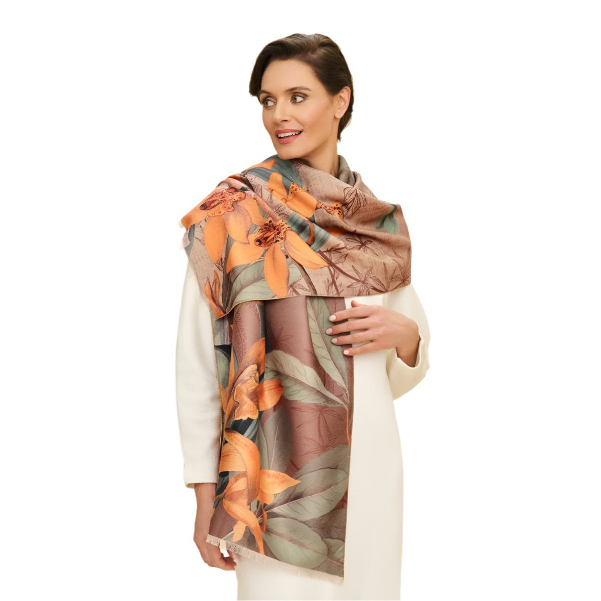 Botany Bliss Luxury Print Scarf - Chocolate