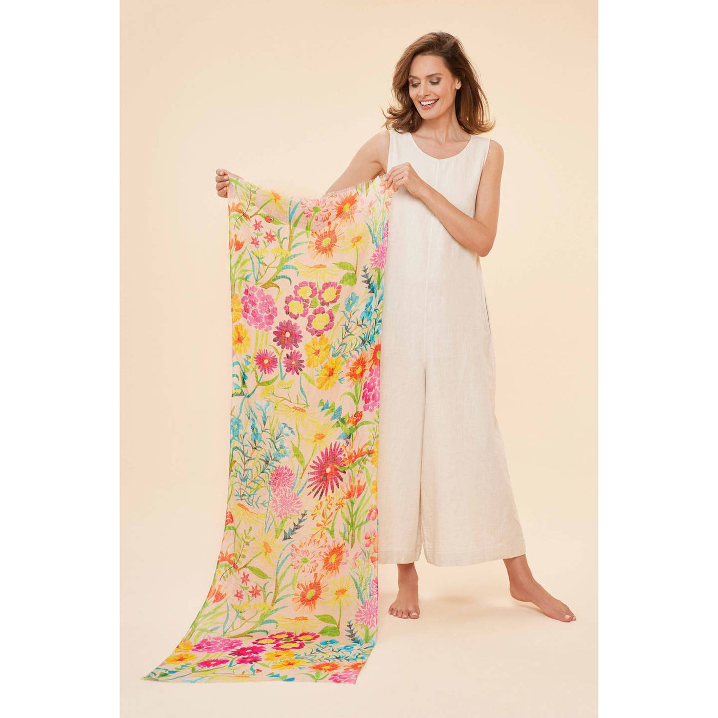 Watercolor Wildflowers Linen Scarf