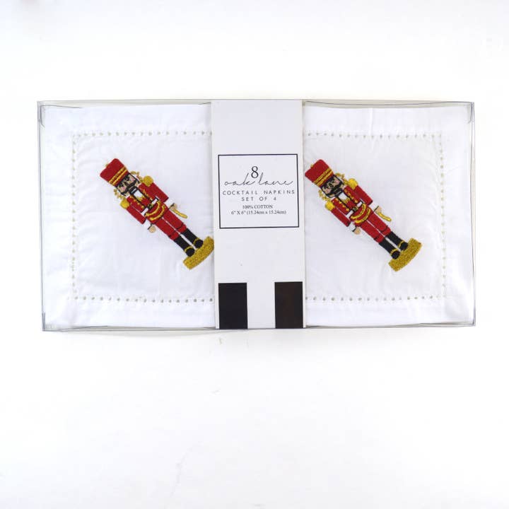 Nutcracker Embroidered Cocktail Napkin Box Set