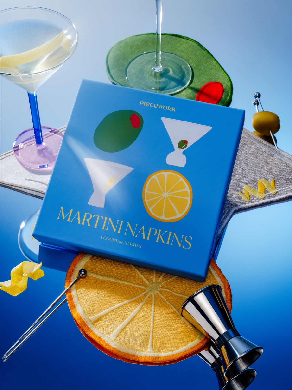 Martini Linen Cocktail Napkins - Set Of 4
