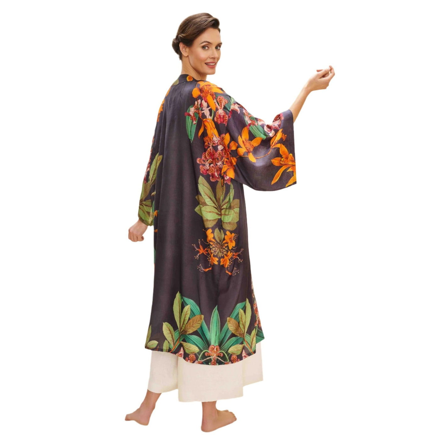 Botany Bliss Kimono Gown - Charcoal