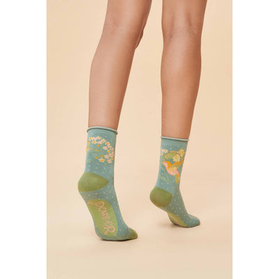 Aqua Hummingbird Ankle Socks