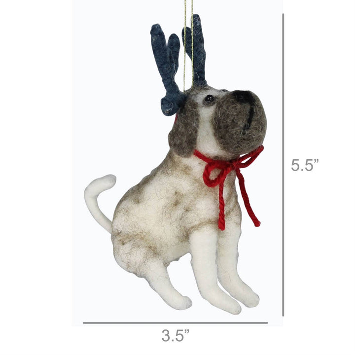 Bulldog With Antlers Felt Ornament