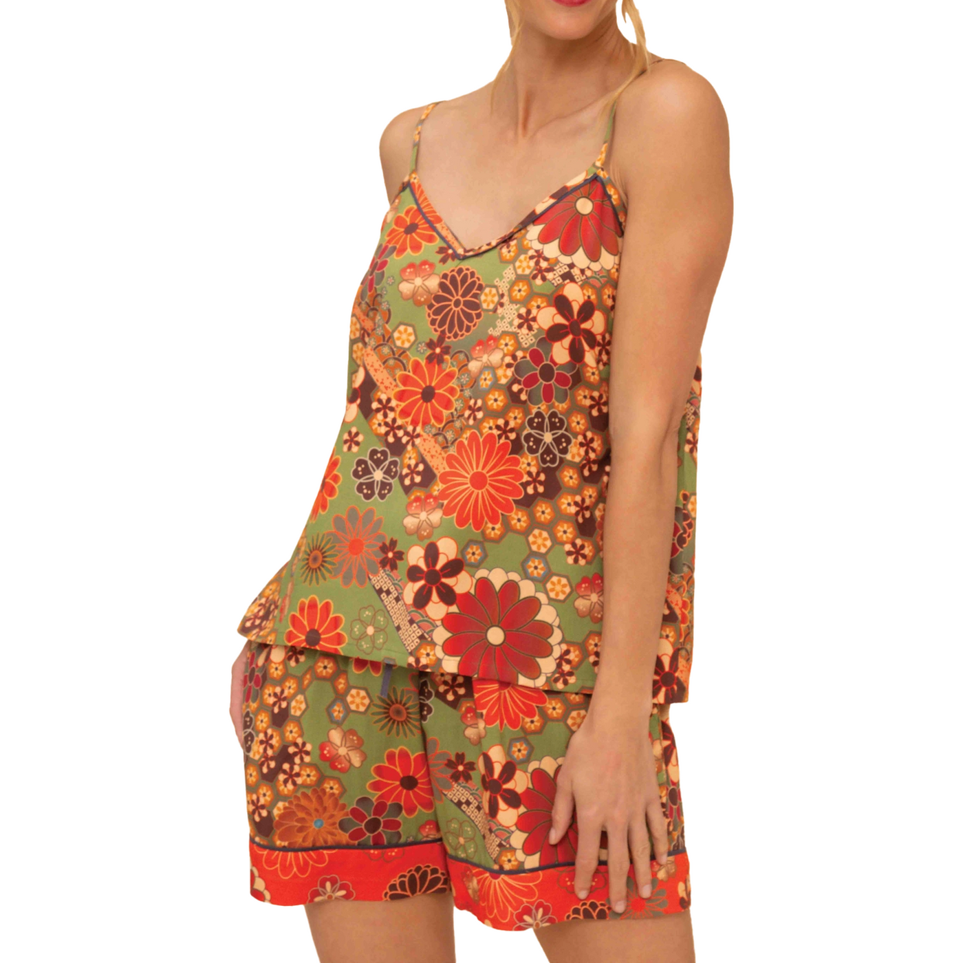 70s Kaleidoscope Floral Pajamas - Sage