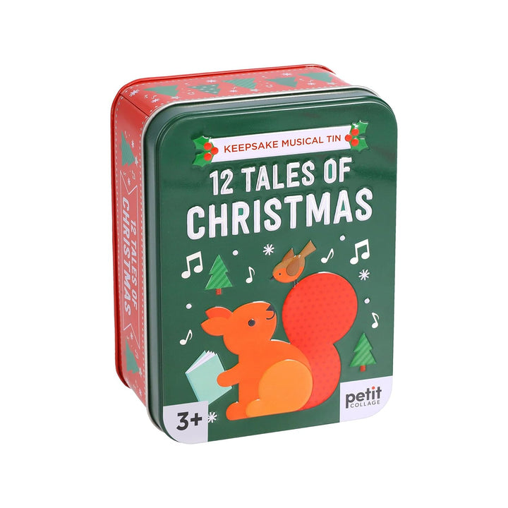 Petit Collage Musical Tin: 12 Tales of Christmas – 12 Holiday Stories with Wind‑Up Music in Festive Keepsake Tin
