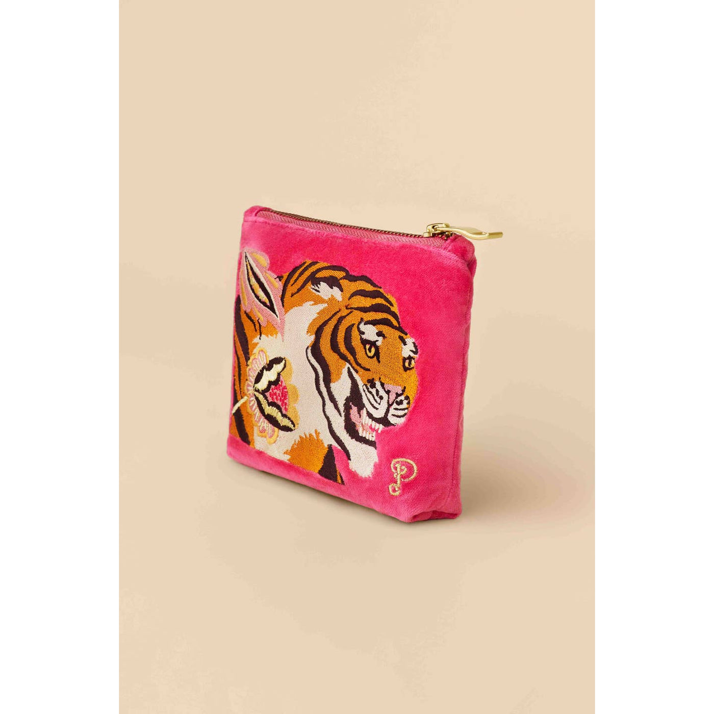 Thrill Of The Tiger Velvet Embroidered Mini Pouch