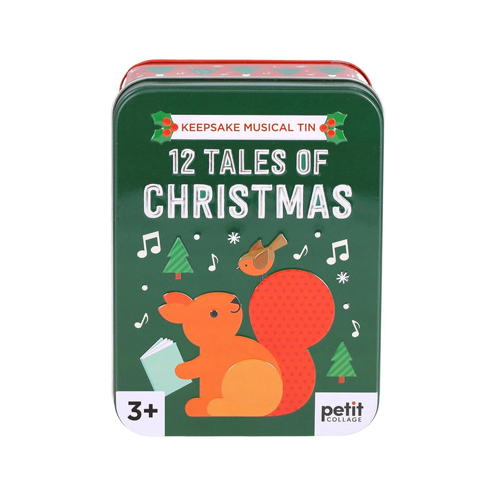 Petit Collage Musical Tin: 12 Tales of Christmas – 12 Holiday Stories with Wind‑Up Music in Festive Keepsake Tin