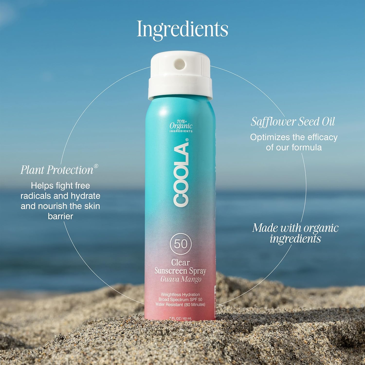 SPF 50 Coola Clear Sunscreen Spray - Guava Mango - 2oz