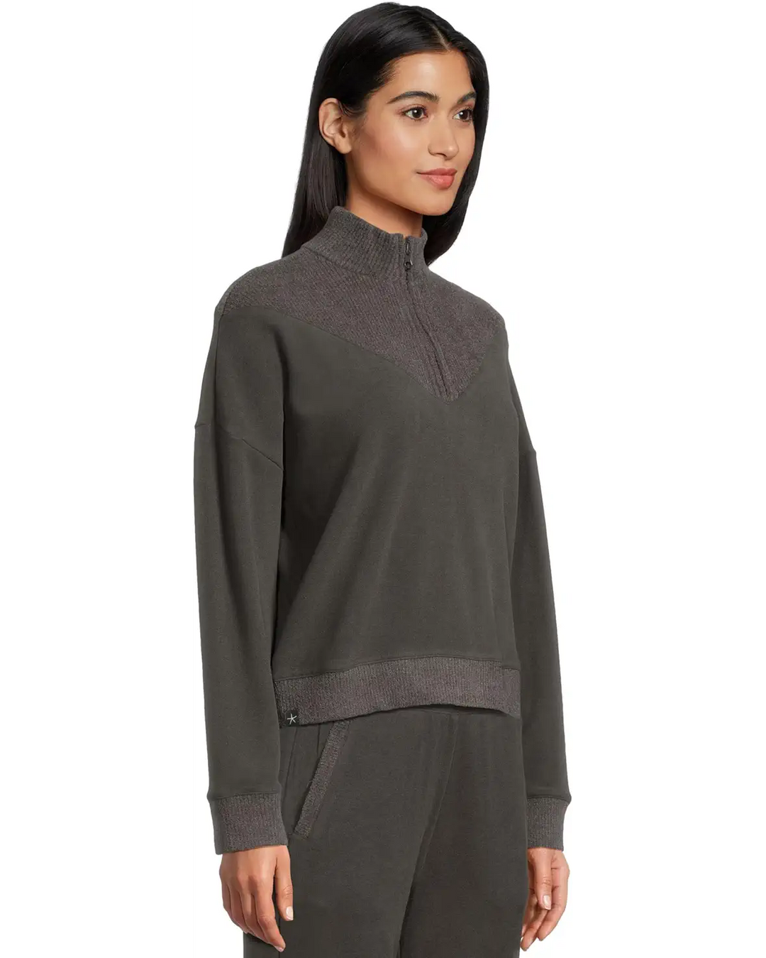 Brushed Fleece With CozyChic® Ultra Lite Rib 1/2 Zip Pullover - Carbon