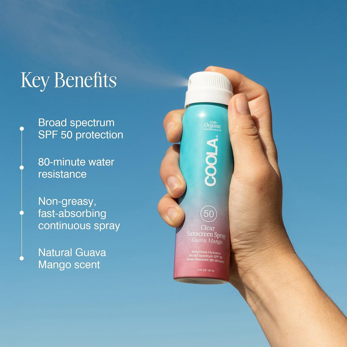 SPF 50 Coola Clear Sunscreen Spray - Guava Mango - 2oz