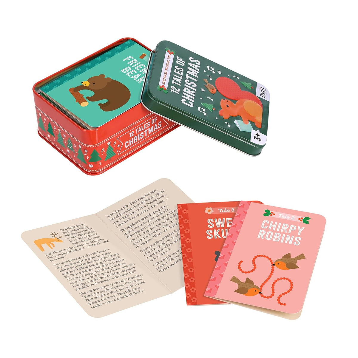 Petit Collage Musical Tin: 12 Tales of Christmas – 12 Holiday Stories with Wind‑Up Music in Festive Keepsake Tin