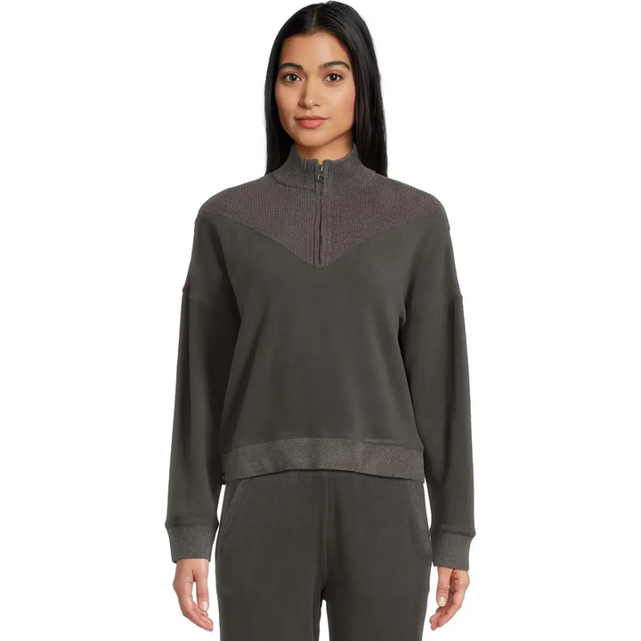 Brushed Fleece With CozyChic® Ultra Lite Rib 1/2 Zip Pullover - Carbon